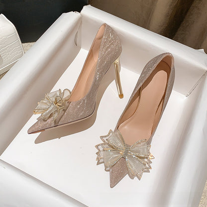 Women's Stiletto Pointed Toe High Heels with Bow Detail