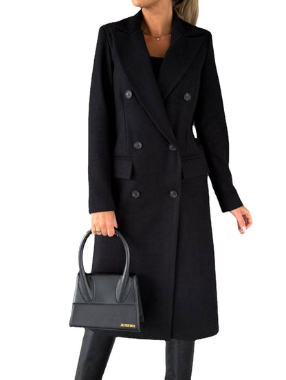 Womens Woolen Double-Breasted Coat