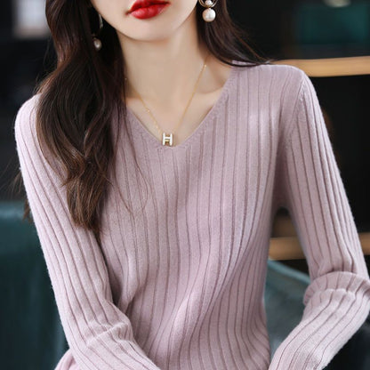 V-Neck Knitted Long-Sleeve Sweater