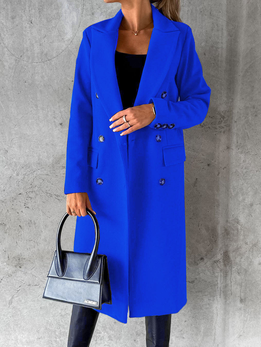 Womens Woolen Double-Breasted Coat