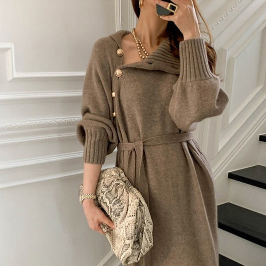 Lace-up Waist Knitted Dress