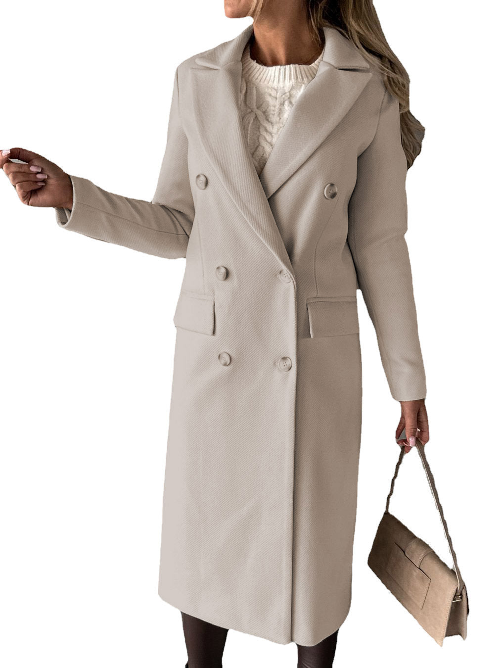 Womens Woolen Double-Breasted Coat