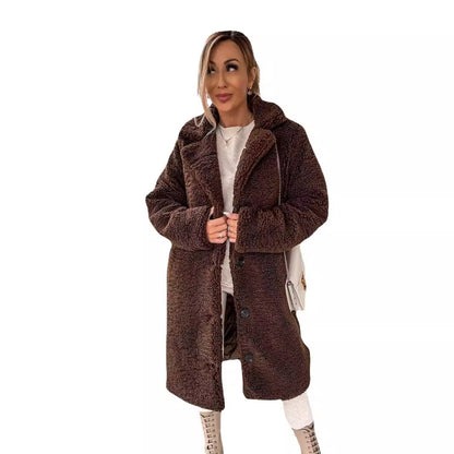 Long Sleeve Lapel Women's Plush Jacket Long Coat