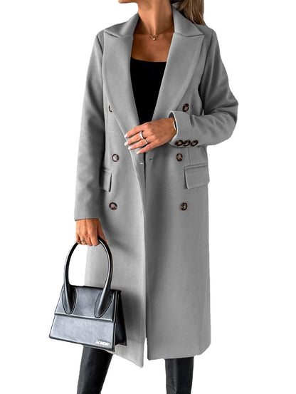 Womens Woolen Double-Breasted Coat