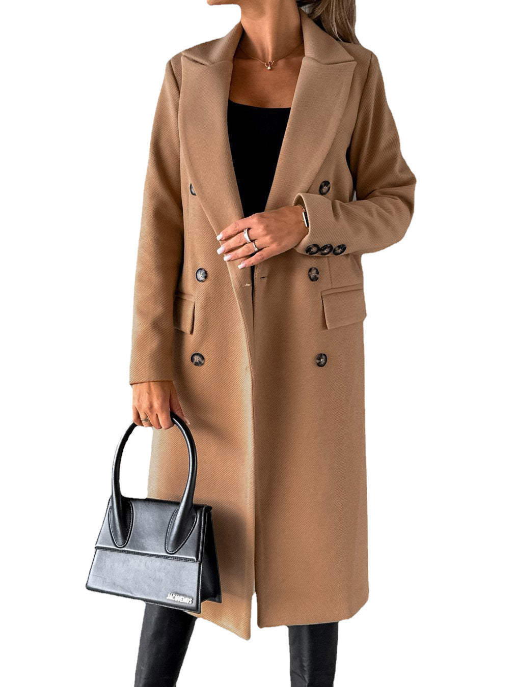 Womens Woolen Double-Breasted Coat