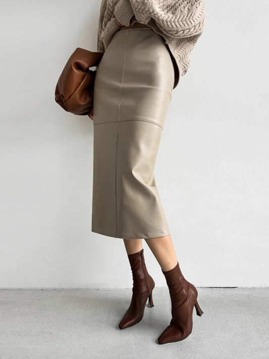 Women's High Waist PU Leather Pencil Skirt
