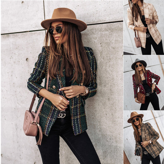 Women's Printed Double-Breasted Slim Fit Suit