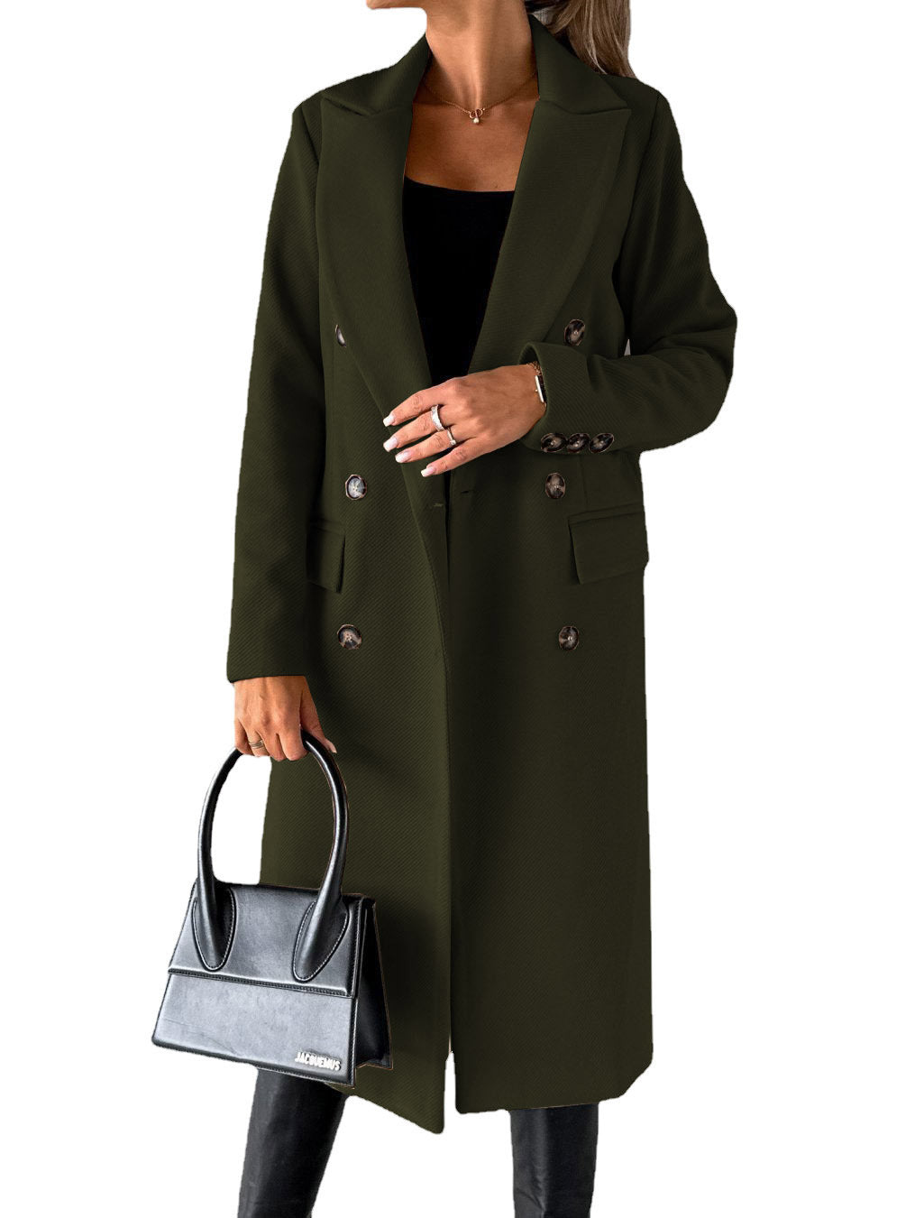 Womens Woolen Double-Breasted Coat