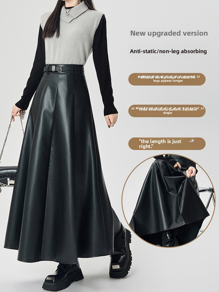Women's High Waist PU Leather Pleated Skirt