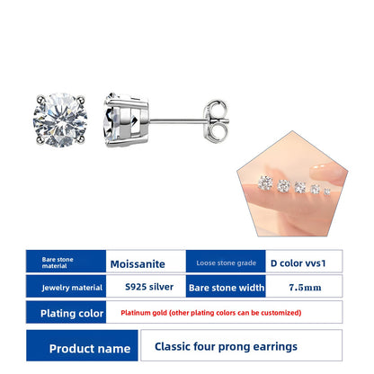 Classic Four-Claw Moissanite Sterling Silver Earrings