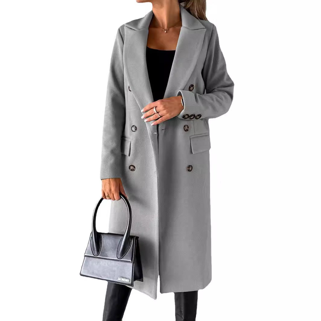 Womens Woolen Double-Breasted Coat