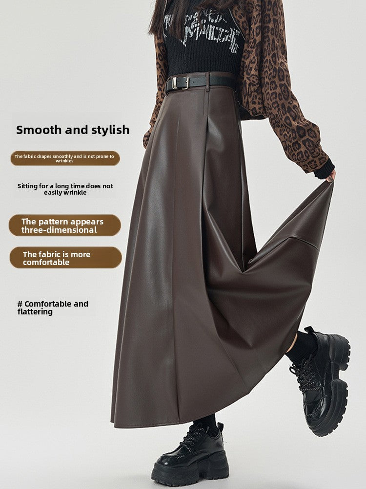 Women's High Waist PU Leather Pleated Skirt