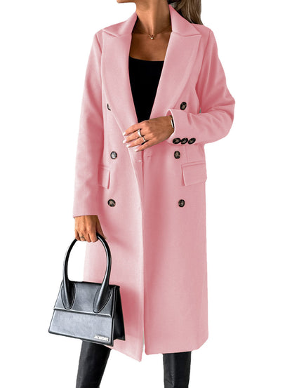 Womens Woolen Double-Breasted Coat