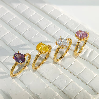 Electroplated Gold Oval Zircon Ring for Women
