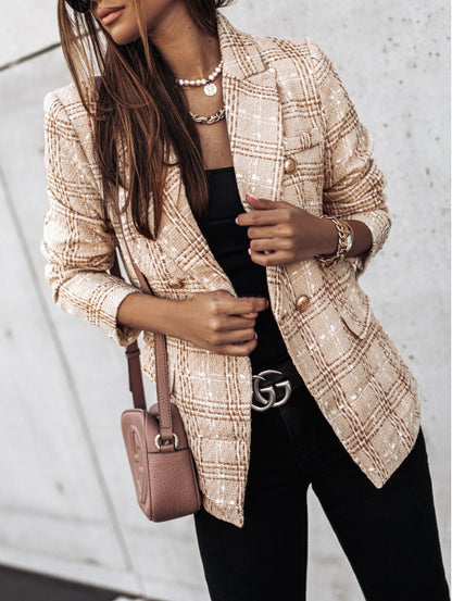 Women's Printed Double-Breasted Slim Fit Suit