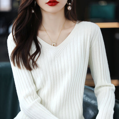 V-Neck Knitted Long-Sleeve Sweater