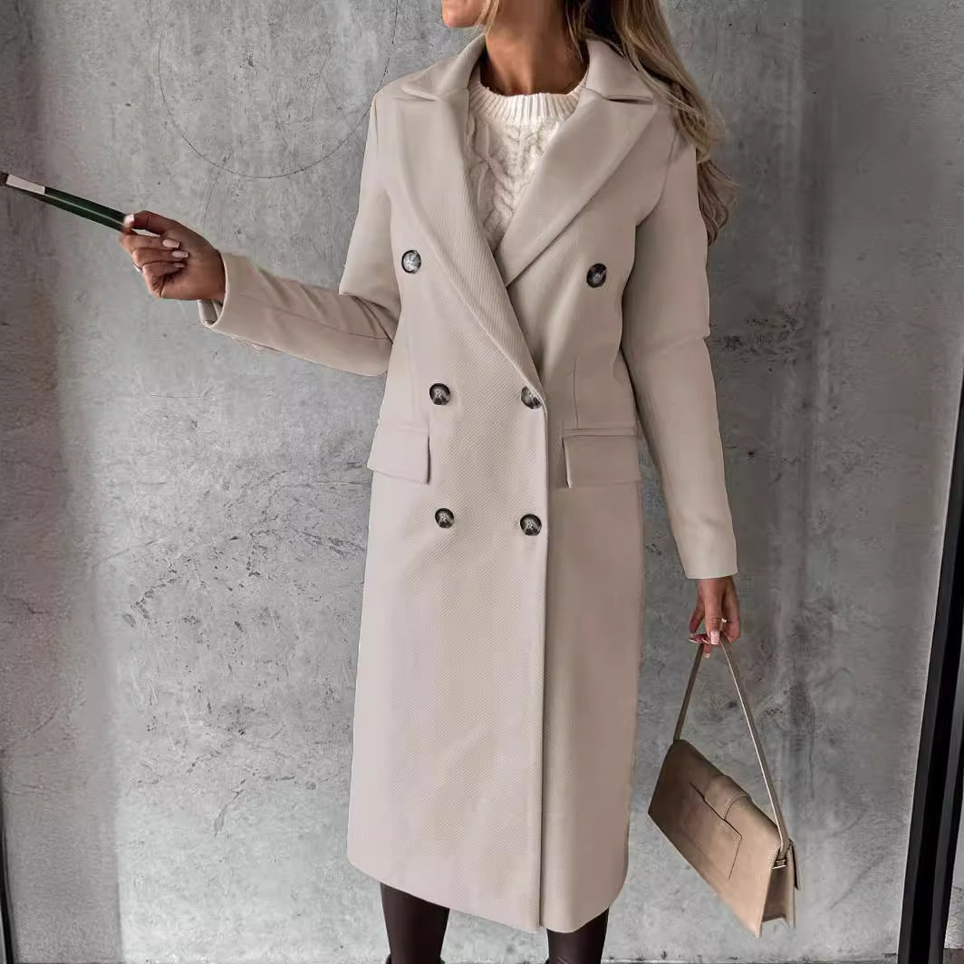 Womens Woolen Double-Breasted Coat
