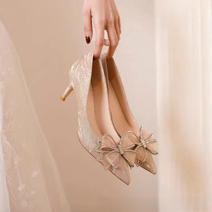 Women's Stiletto Pointed Toe High Heels with Bow Detail