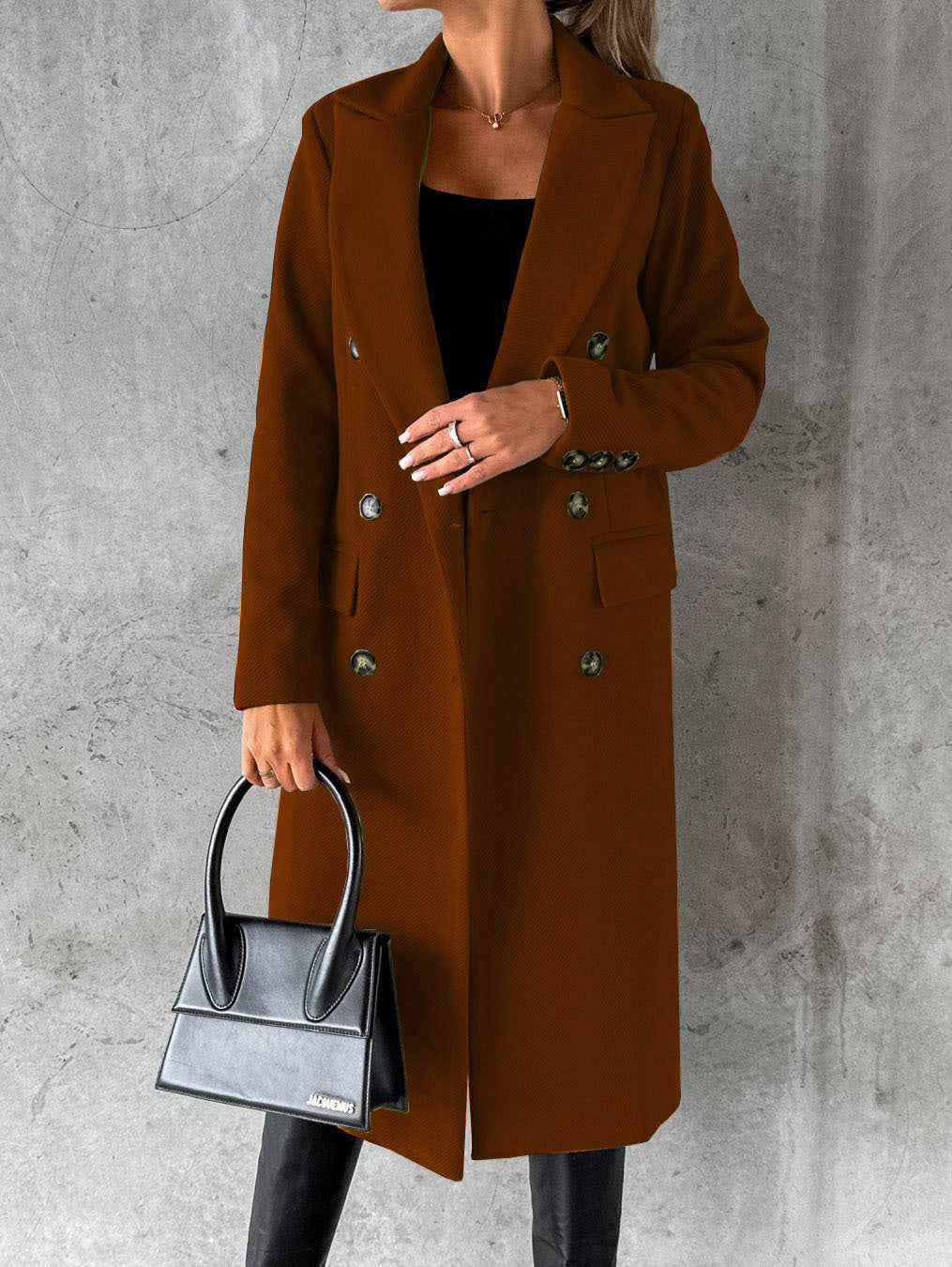 Womens Woolen Double-Breasted Coat
