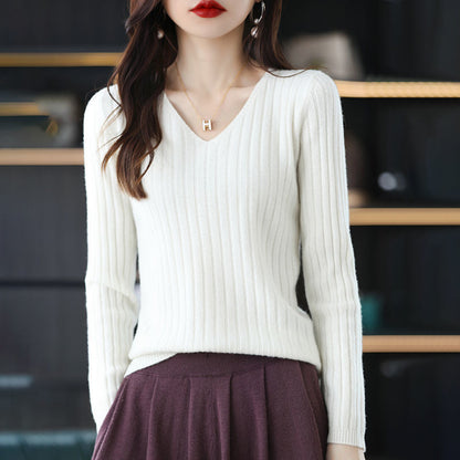 V-Neck Knitted Long-Sleeve Sweater